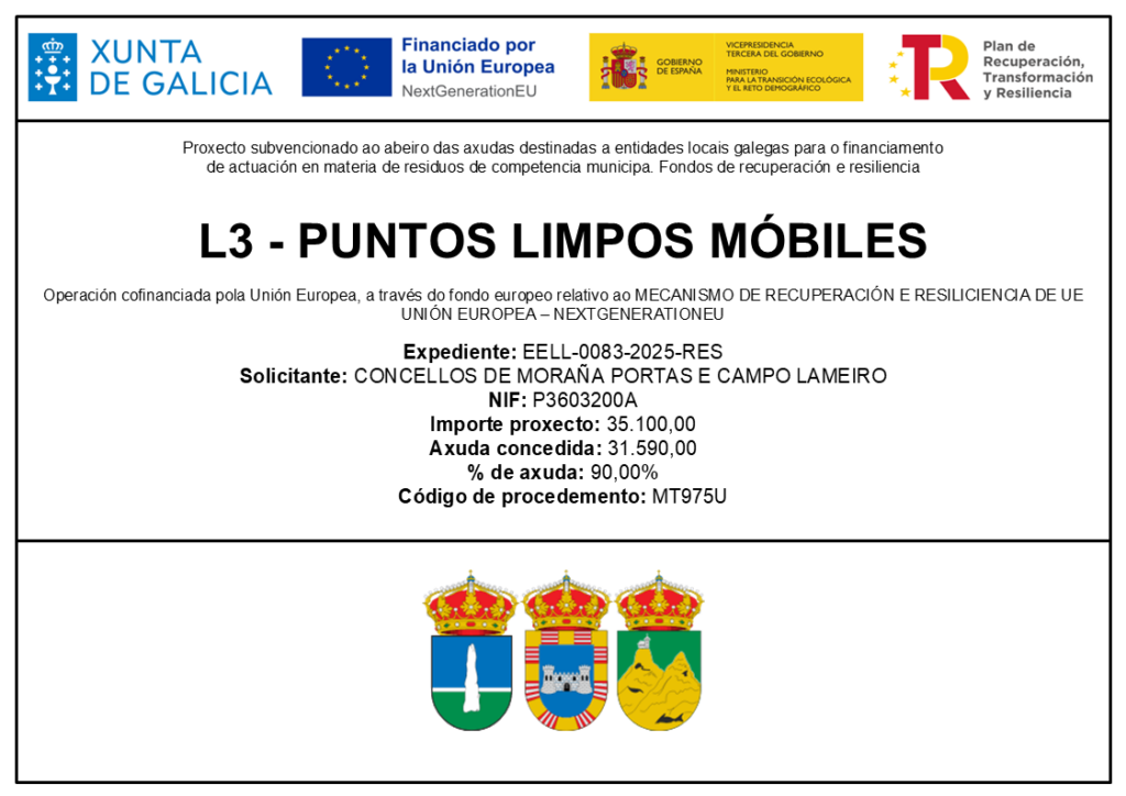 SUBVENCIONS PARA O FINANCIAMENTO DE ACTUACIONS EN MATERIA DE RESIDUOS DE COMPETENCIA MUNICIPAL (CODIGO DE PROCEDEMENTO MT975U)